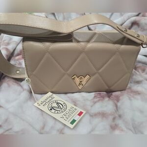 Valentino Orlandi Taupe Quilted Crossbody Bag